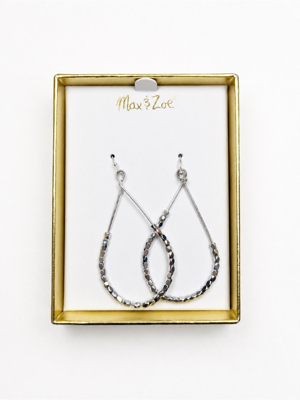 Max & Zoe Silver Faceted Hoop Drop Earrings NWT